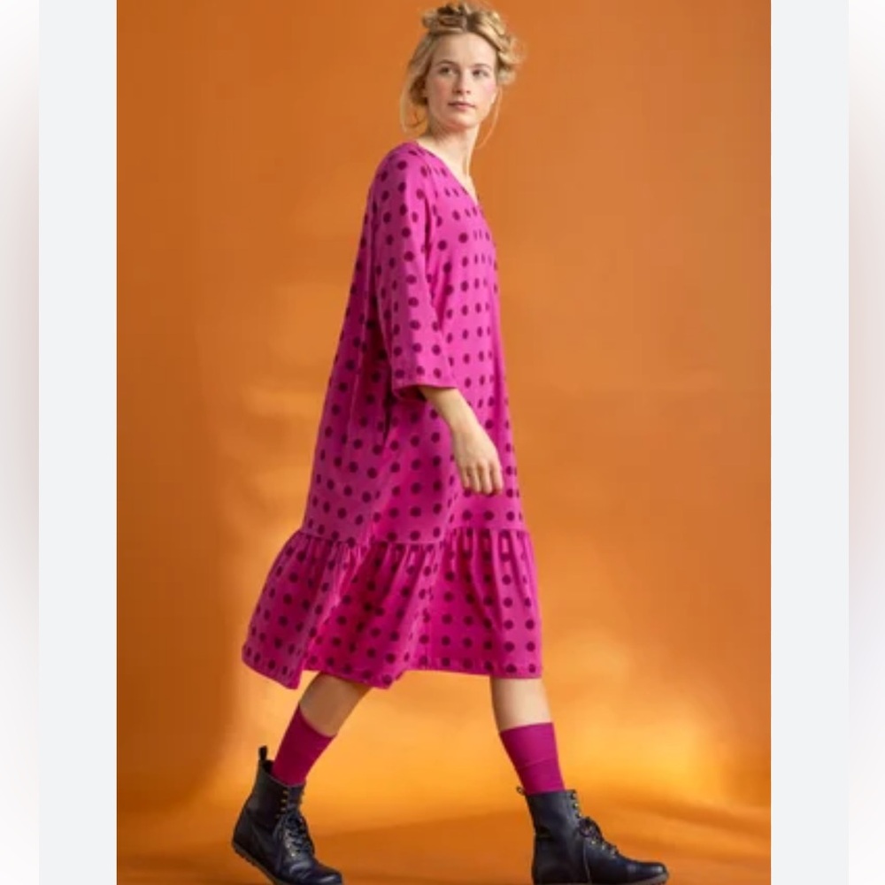 Gudrun Sjoden Polka Dot Tyra Midi Jersey Dress Pink Maximalist Small